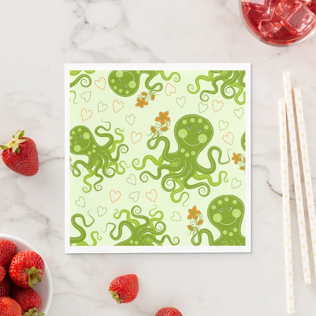Serviette En Papier Octopes Vertes Avec Fleurs (Créateur téléchargé)