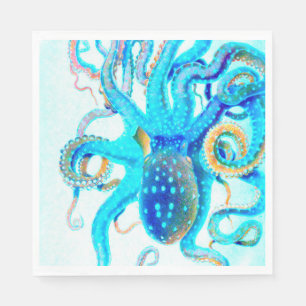 Serviette En Papier Octopus bleu coloré
