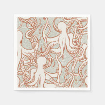 Octopus Line Art | Napkins (Orange & Gray)