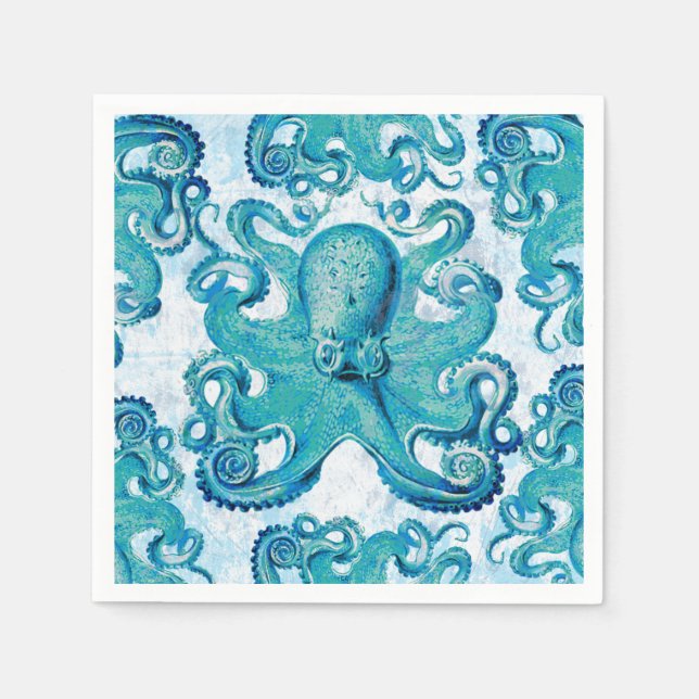 Serviette En Papier Octopus Marine Vie Océan Animaux Plage Nautique (Devant)