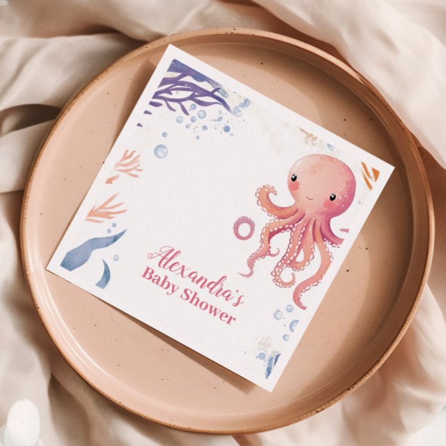 Serviette En Papier Octopus mignonne fille d'aquarelle rose (Créateur téléchargé)