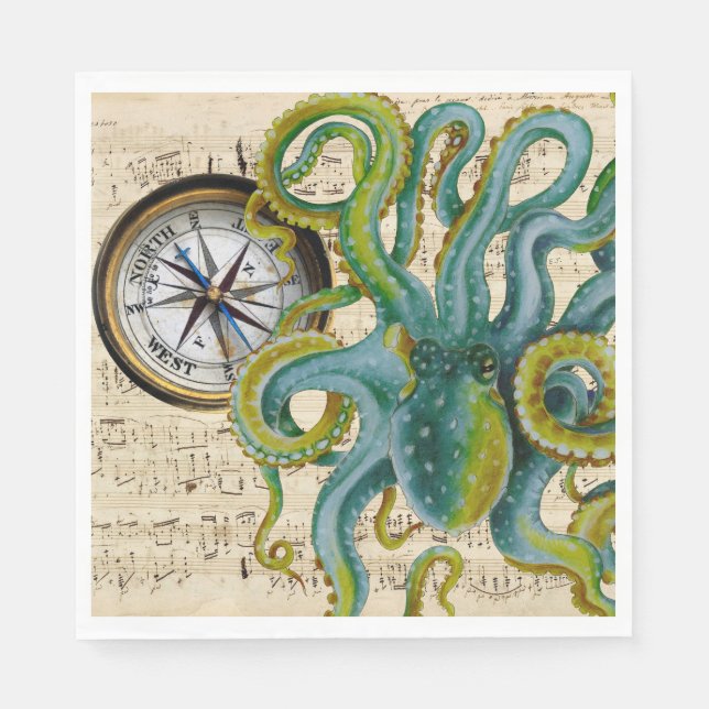 Serviette En Papier Octopus Tentacles Compass Music (Devant)