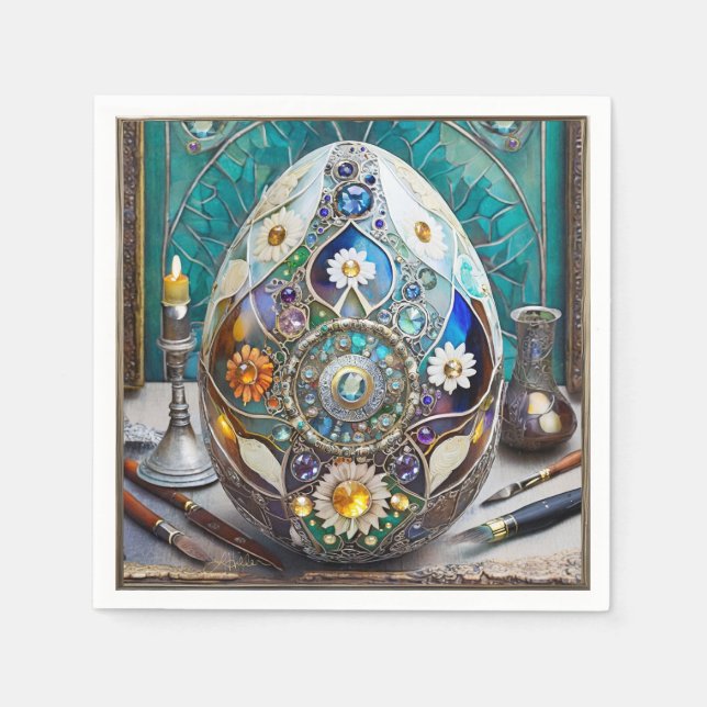 Serviette En Papier Oeuf bleu orné de Pâques en vapeur (Devant)