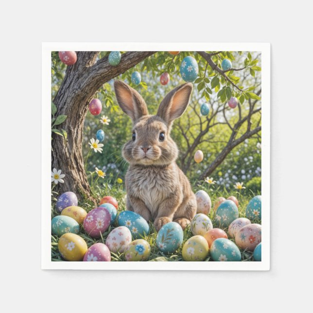 Serviette En Papier Oeuf de Pâques avec lapin (Devant)