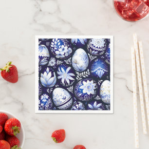 Serviette En Papier Œuf de Pâques floral de printemps bleu scandinave