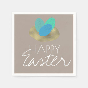 Serviette En Papier Œuf de Pâques tacheté Joyeuses Pâques Nid Doré