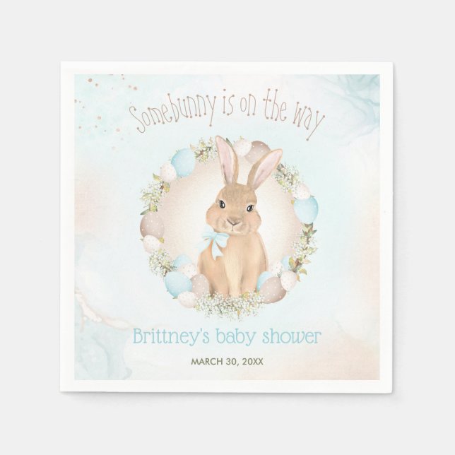 Serviette En Papier Oeufs de Pâques Cute Bunny Printemps Bleu Baby sho (Devant)