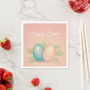 Serviette En Papier OEufs pâques bleu et rose pour bébé et fleurs prin