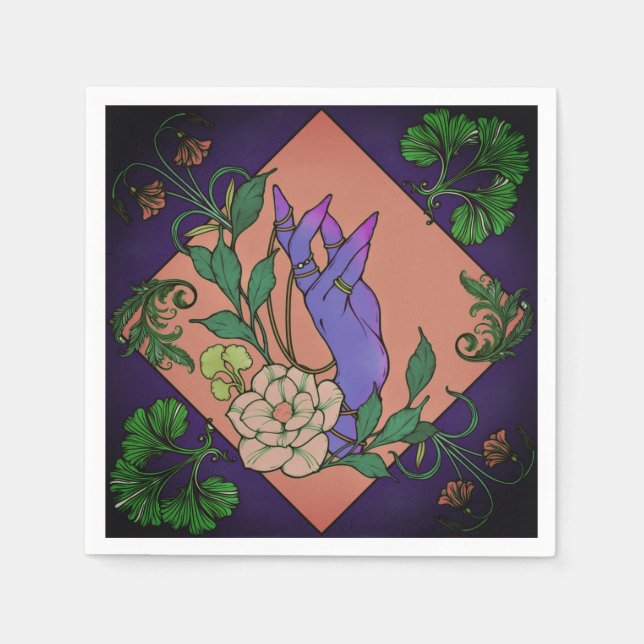 Serviette En Papier "Offre de minuit" - Main botanique et fleurs (Devant)