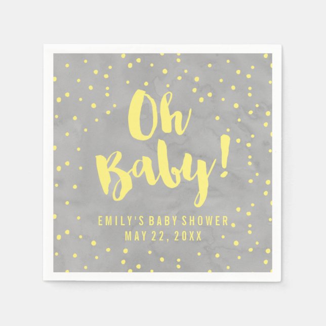 Serviette En Papier Oh Baby Baby shower gris et jaune aquarelle (Devant)