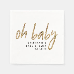 Serviette En Papier Oh Baby Baby shower simple Parties scintillant or
