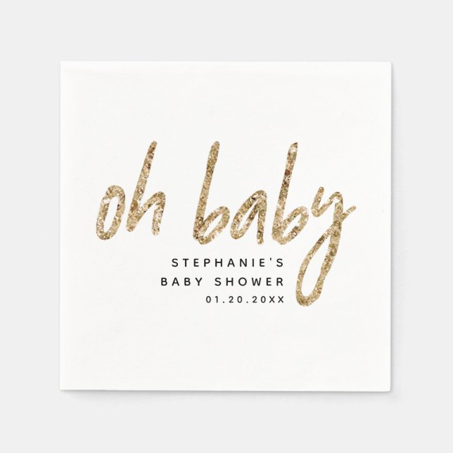 Serviette En Papier Oh Baby Baby shower simple Parties scintillant or (Devant)