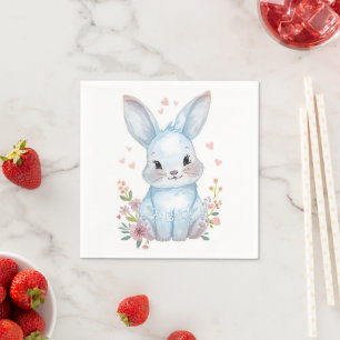 Serviette En Papier Oh Baby, Blue Bunny Fête de Naissance Pastel