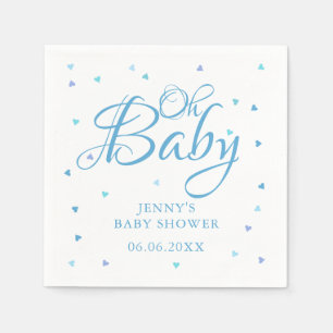 Serviette En Papier Oh Baby Blue Love Hearts Baby shower / Saupoudrer
