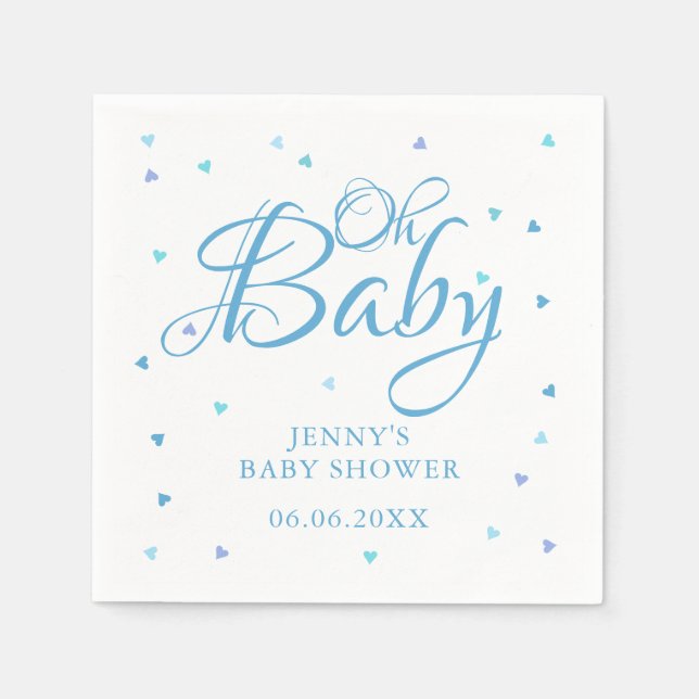 Serviette En Papier Oh Baby Blue Love Hearts Baby shower / Saupoudrer (Devant)