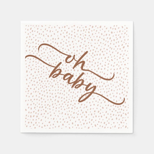 Serviette En Papier "Oh Baby" Brown Script & Baby shower de points bei (Devant)