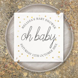 Serviette En Papier Oh Baby Chic Script Cœur en Or Baby Shower