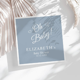 Serviette En Papier "Oh Baby" Dusty Bleu Moderne Baby shower minimalis