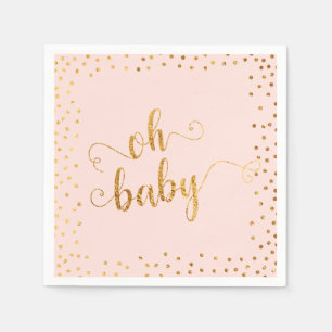 Serviette En Papier Oh Baby Faux Papier D'or Confetti Blush1 Baby Show