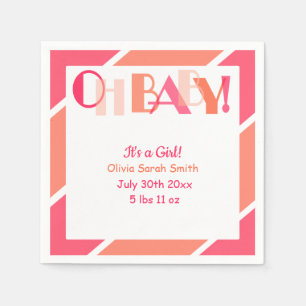 Serviette En Papier Oh Baby Girl Coral Typographie Baby shower moderne
