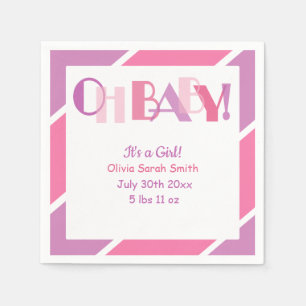 Serviette En Papier Oh Baby Girl Pink Typographie Baby shower moderne