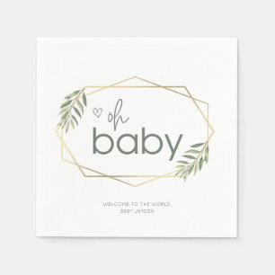 Serviette En Papier Oh Baby Green et Baby shower d'or