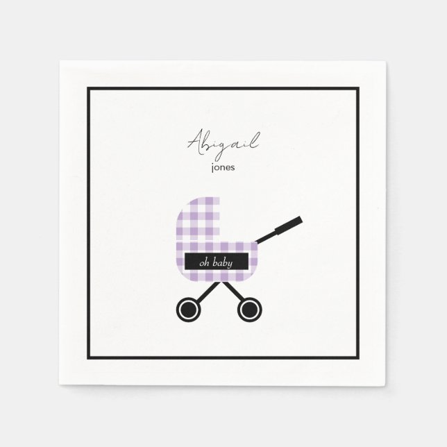 Serviette En Papier Oh Baby Lavender En vichy Pram Baby shower serviet (Devant)