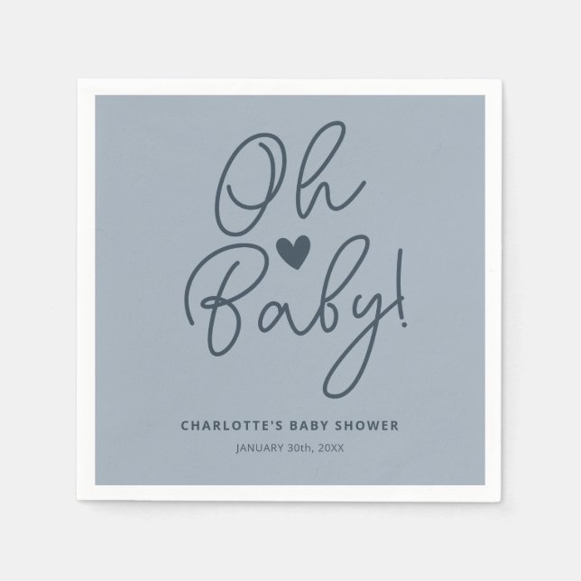 Serviette En Papier Oh Baby moderne Dusty Blue Baby shower garçon pers (Devant)