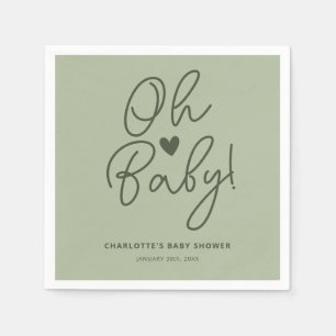 Serviette En Papier Oh Baby moderne Sage Baby shower vert personnalisé