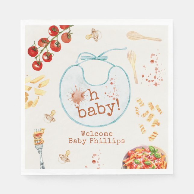 Serviette En Papier Oh Baby Pasta & Pacifiers Baby shower Garçon bleu (Devant)