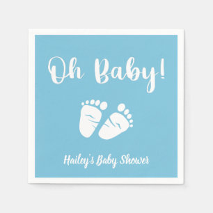 Serviette En Papier Oh Baby Pieds   Baby shower blanc bleu garçon