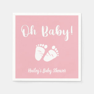 Serviette En Papier Oh Baby Pieds Baby shower blanc rose fille