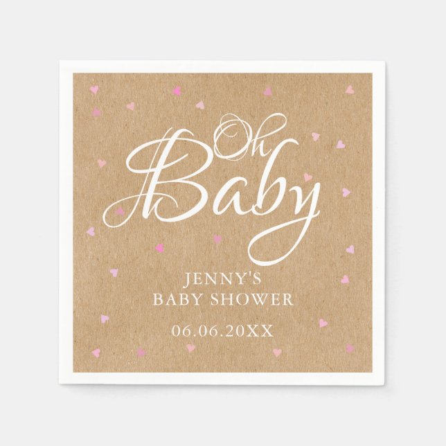 Serviette En Papier Oh Baby Pink Love Hearts Baby shower / Saupoudrer (Devant)