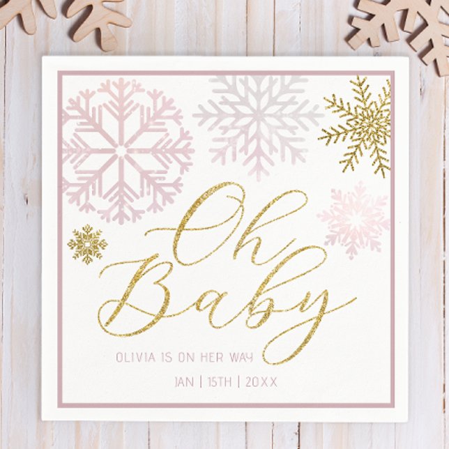 Serviette En Papier Oh Baby Pink Snowflake douche serviettes (Baby Shower Napkins)