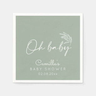 Serviette En Papier Oh Baby Sage Vert Baby shower moderne
