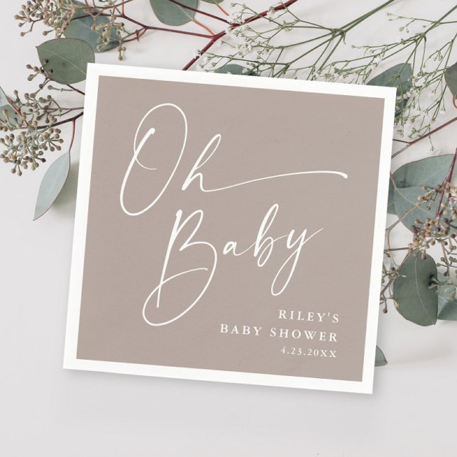 Serviette En Papier Oh Baby Script Moderne Baby shower Neutre (Créateur téléchargé)