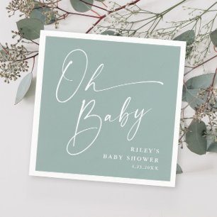 Serviette En Papier Oh Baby Script Moderne Sage Baby shower Vert