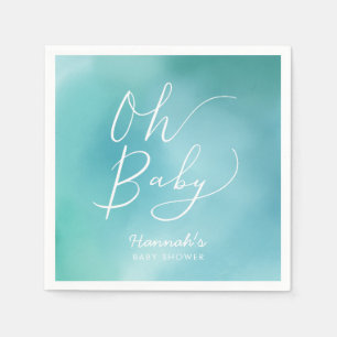 Serviette En Papier Oh baby shower bleu turquoise de manuscrit de