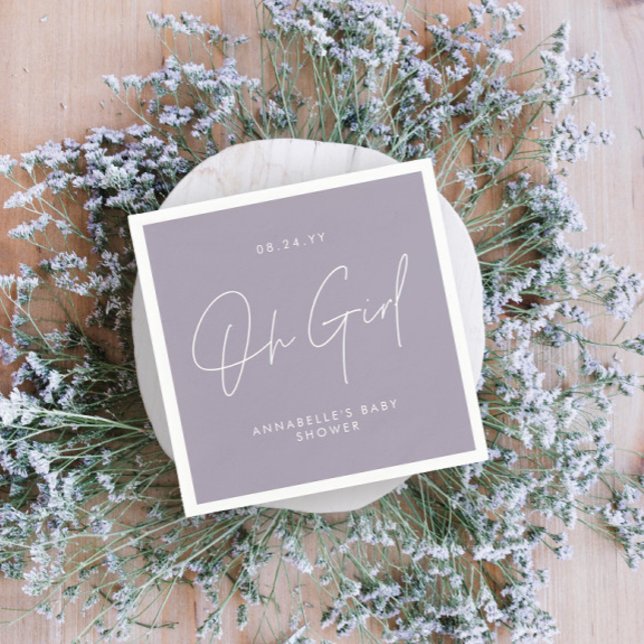 Serviette En Papier oh Baby shower fille script lilas violet élégant (Créateur téléchargé)