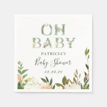 Serviette En Papier Oh Baby shower Verdure Aquarelle Rustique Floral