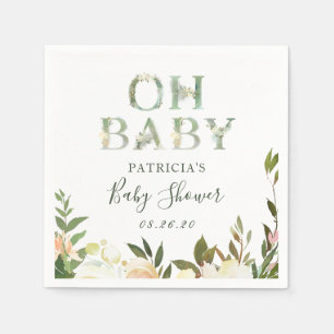 Serviette En Papier Oh Baby shower Verdure Aquarelle Rustique Floral