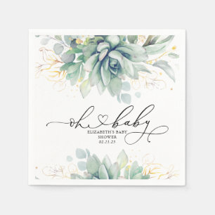 Serviette En Papier Oh Baby Succulents Baby shower de verdure or