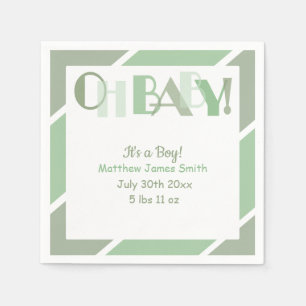 Serviette En Papier Oh Baby Typographie Vert Baby shower moderne