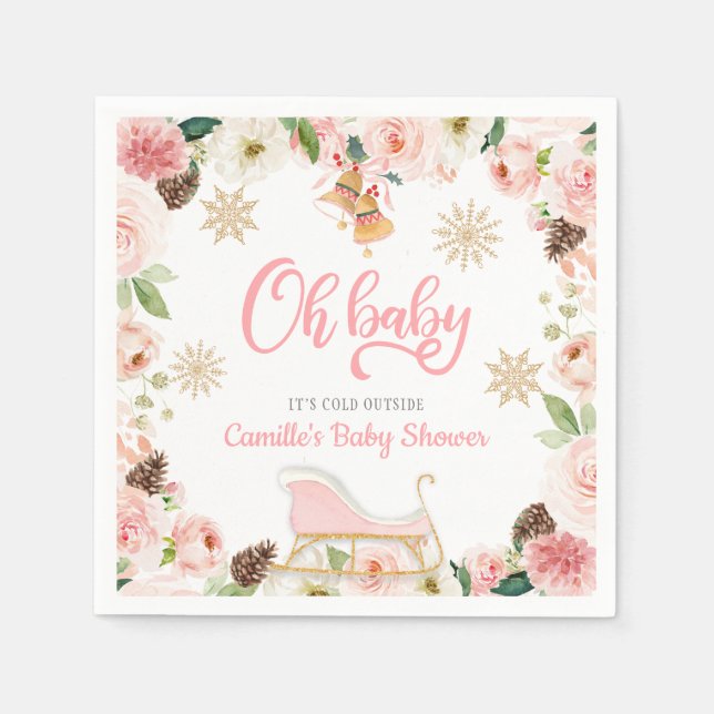 Serviette En Papier Oh Baby Winter rose fille Baby shower (Devant)
