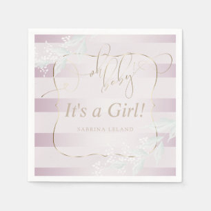 Serviette En Papier OH Bébé ! Calligraphie Ombré Rose Pink Stripes