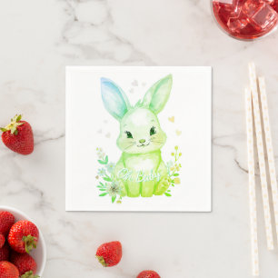 Serviette En Papier Oh Bébé, Fête de douche pastel de lapin vert