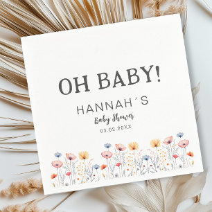Serviette En Papier OH BÉBÉ ! Fleur sauvage frais   Baby shower blanc