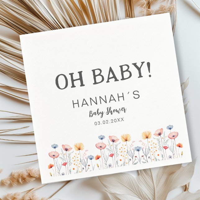 Serviette En Papier OH BÉBÉ ! Fleur sauvage frais | Baby shower blanc (Créateur téléchargé)