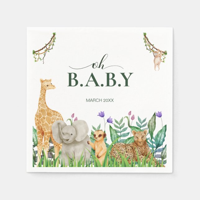 Serviette En Papier Oh bébé Safari Animal Jungle Baby shower vert (Devant)