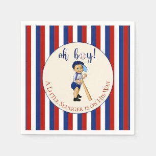 Serviette En Papier Oh Boy Baseball Rouge Blanc Bleu Marine Rayures Bé